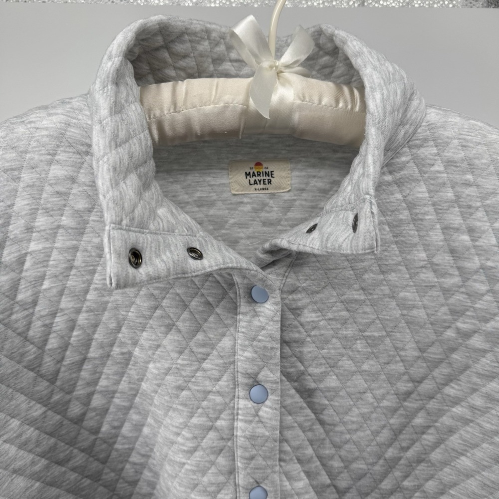 Marine Layer Quilted Pullover Jacket Gray Cozy Minimalist Athleisure XL Coastal - Picture 3 of 8
